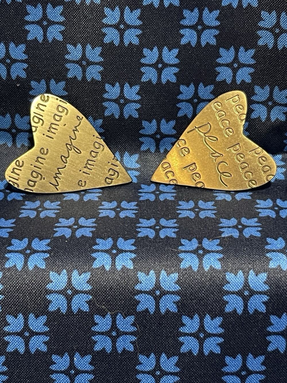 Sandra Magsamen Heart Shaped Pewter Brooch Lot of 2 Peace Imagine